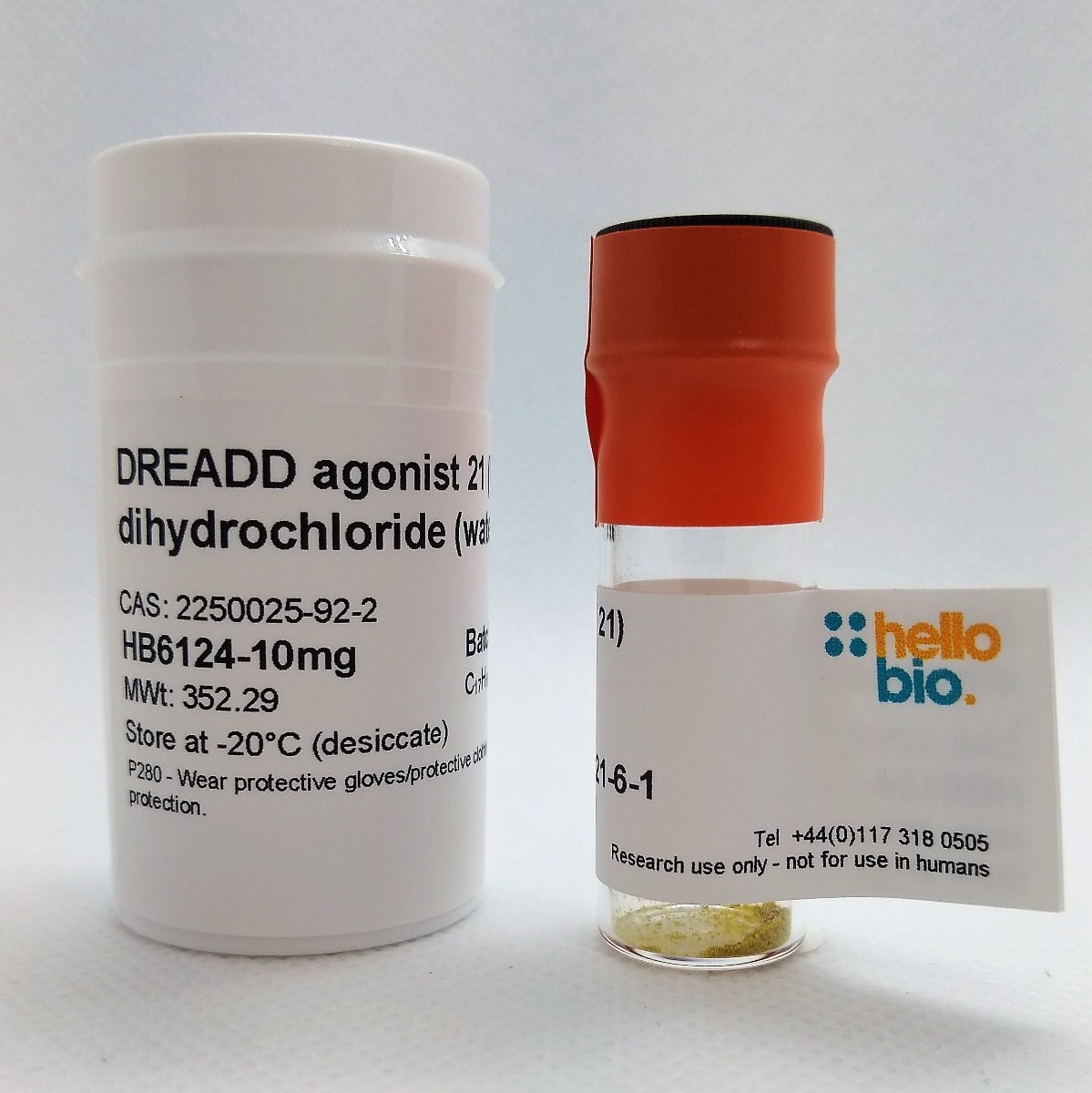 DREADD agonist 21 (Compound 21) dihydrochloride (water soluble) product vial image | Hello Bio DREADD agonist 21 (Compound 21) dihydrochloride (water soluble) product vial image | Hello Bio