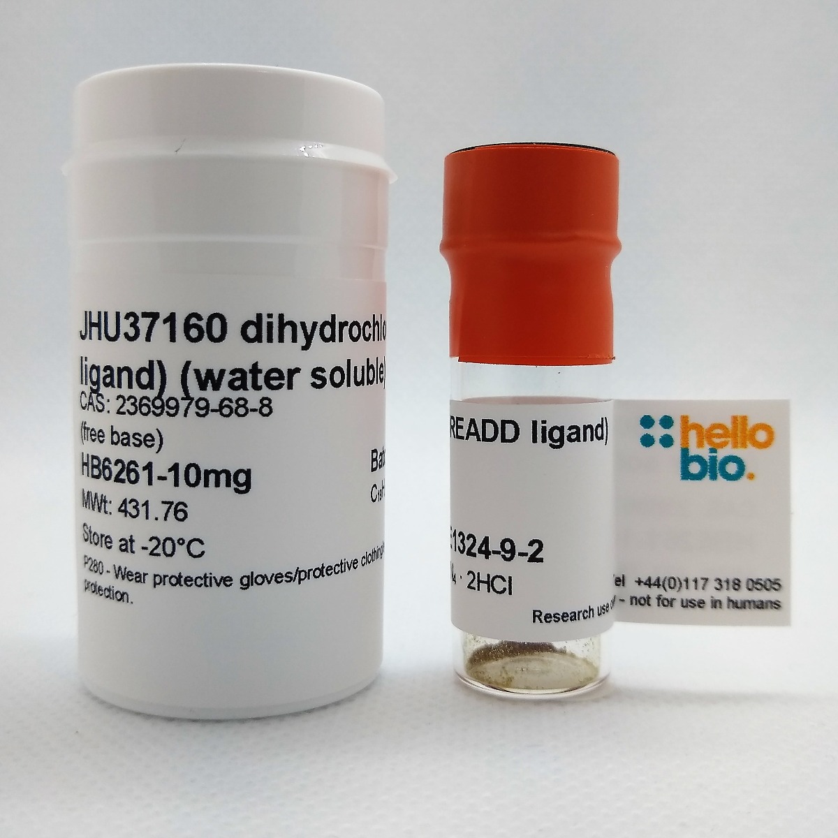 JHU37160 dihydrochloride (DREADD ligand) (water soluble) product vial image | Hello Bio JHU37160 dihydrochloride (DREADD ligand) (water soluble) product vial image | Hello Bio